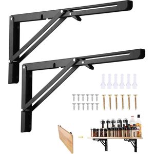 Vouwconsole 400 mm, 2 stuks klapconsole zware belasting, tafel klapkast, klaptafel muur, klapplankhouders, draagvermogen 70 kg, voor ruimtebesparende huis keuken klaptafel wandmontage. Zwart