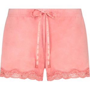 Hunkemöller Dames Nachtmode Shorts Velours Lace - Roze - maat XL