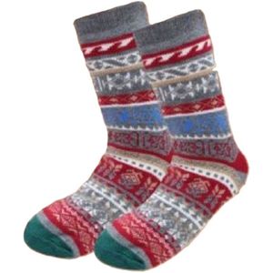 Huissokken - grijs groen rood - fluffy slofsokken - anti slip sokken - huttensocken - one size - 36/41