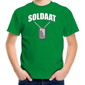 Soldaat dogtag / hanger verkleed t-shirt groen voor kinderen - Militair / soldaat  carnaval / feest shirt kleding / kostuum 158/164