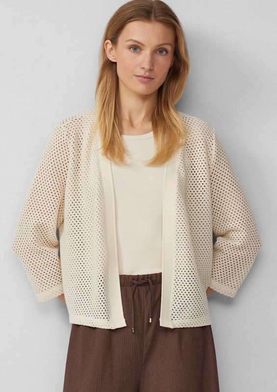 Binnenjas - Ajour Tricot Vest - Cropped Relaxed Fit - V-hals - 3/4-mouwen