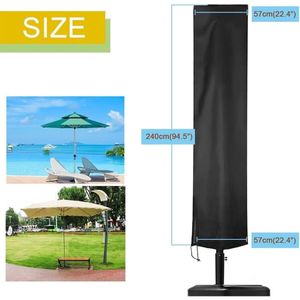 Geschikt voor Cantilever Parasolhoes voor de tuin in 210D Oxford waterdicht, hoes voor tuinparasol, beschermhoes voor cantilever parasol anti-UV/stof/regen/wind (240x57x57cm, zwart)-