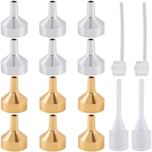 Mini Aluminium Trechter Set 12 Stuks - Goud en Zilver - Inclusief 2 Stuks Doorzichtige Parfum Dispenser