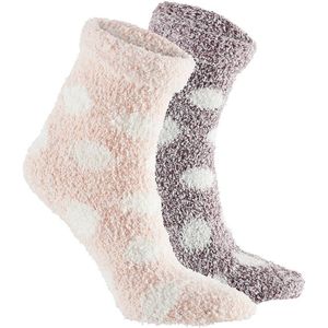 Apollo Huissokken / bedsokken met stippen - kinderen - grijs / roze - 2 paar - maat 36-41 - slofsokken