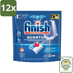 Finish - Vaatwasmiddel - Quantum Vaatwastabletten Regular - Diepe Reiniging - 20 capsules - Voordeelverpakking - 12 stuks - Vaatwasser capsules - Glans