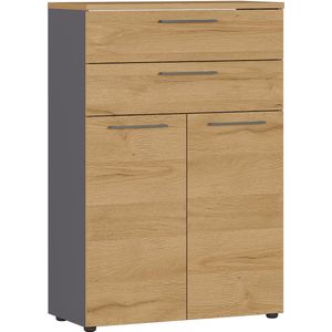 Lage dichte kantoorkast laden Ergonoma Eiken - Grafiet - Breedte 80 cm - Hoogte 120 cm - Diepte 40 cm - Met lades - Met planken - Met openslaande deuren