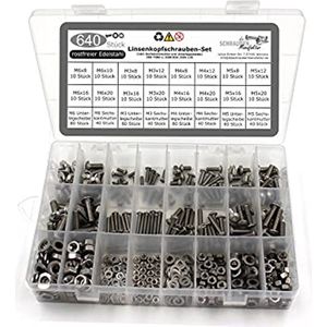 640-delige set lenskopschroeven en accessoires in roestvrij staal M3-M6