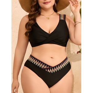 Vrouwen Bikini Set Kruis Tweedelig Zwempak V Hals Zwemkleding, Hoge Taille Zwempakken Bikini Top Zwemmen Trunks Suit met Tummy Control Swimsuit Strand Vakantie Zwempak Beachwear