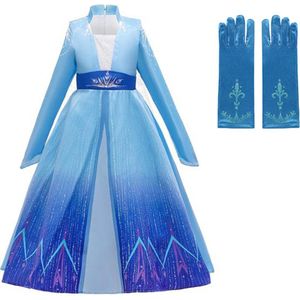 Prinsessenjurk meisje - Verkleedjurk - Elsa jurk - Prinsessen Verkleedkleding - 110/116 (120) - Handschoenen - Cadeau meisje - Prinsessen speelgoed - Verjaardag meisje - Kleed