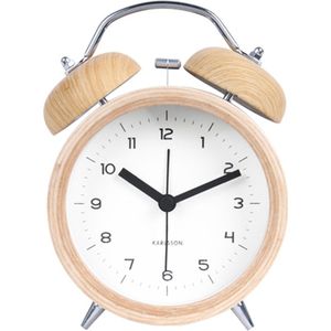 Alarm clock Classic Bell wood w. white dial, BOX32