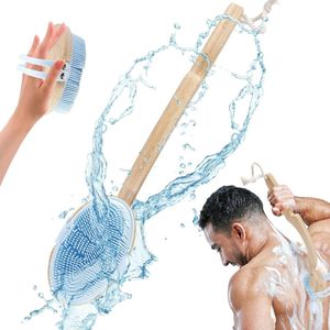 Siliconen lichaamsreiniger voor de douche met lang handvat - zachte doucheborstel voor elk huidtype - verbetering gezondheid huid