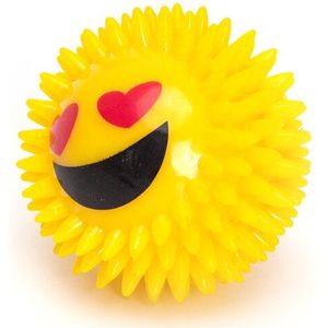 Nobleza Stekelbal smiley - Hondenspeelgoed - Piepspeelgoed hond - Spike Ball hond - LED speeltje hond - Piepbal hond - Lichtgevende speelbal hond - Egelbal hond - Massagebal hond - Geel - Hartjes ogen