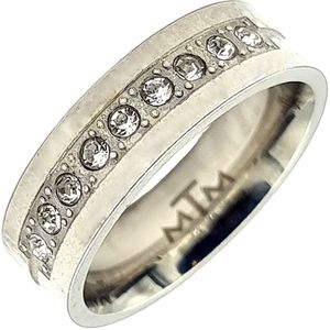 Tesoro Mio Michel – Ring met zirkonia steentjes - Vrouw - Edelstaal in kleur zilver – 17 mm / maat 53 - Zilverkleurig