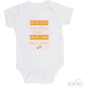 100% katoenen Romper ""Mijn opa kan alles, maar mijn oma doet alles"" Unisex Katoen Wit/mosterd Maat 62/68
