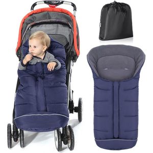 Universele Voetenzak voor Kinderwagens,Wintervoetenzak voor Pasgeborenen met Tas,Ritssluiting en Trekkoordkap,Warm Wasbaar Babyvoetenzak voor Buggy Babyzitje,Waterdicht& Winddicht Kinderwagenaccessoires voor 0-36 Maanden Baby (Blauw)