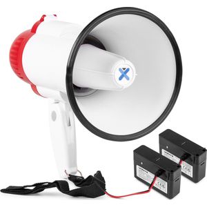 Vonyx MEG025 megafoon set met 2x lithium-ion accu’s - 25W Megafoon met sirene en Bluetooth - Roodwit