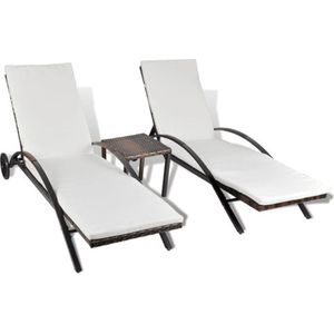 vidaXL - Ligbedden - met - tafel - poly - rattan - bruin