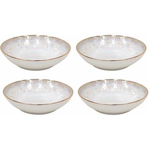 Costa Nova servies Taormina wit aardewerk diep bord wit met gouden rand set van 4 - 21.5 x H 5.5 cm | 0.85 L