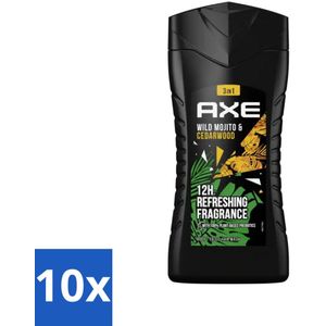 10 x Axe - 3-in-1 Douchegel - Wild Mojito & Cedarwood - 12hrs Long Lasting Scent - 250 ml - Frisse Geur - Langdurige Geur - 3-in-1 - Lichaam - Gezicht