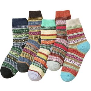 Warme Sokken - Huissokken - Set van 5 paar - Dames/Heren - Warme Winter Sokken set - Thuissokken - Verwarmde sokken - Dikke Sokken - Slofsokken - Vintage Winter Sokken - Fluffy Sokken - maat 35-40