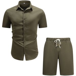 Allthemen Heren Effen Korte Mouw Overhemd met Korte Broek - Comfortabel Zomer Pak - S