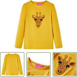 vidaXL Langmouwig Hemd - Kinderhemd - Kindershirt met lange mouwen 116 donker okerkleurig - Meisjeshemd - Jongenshemd - Kinderkleding