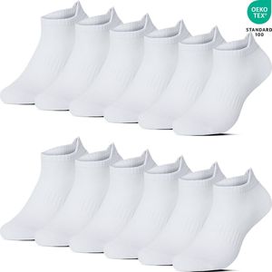 12 Paar Sneakersokken Enkelsokken Sportsokken met Lipje - Zakt niet af - Katoen - Wit - Maat 35-38 - Heren Dames Unisex - Zomersokken - Lage Sokken B-6052