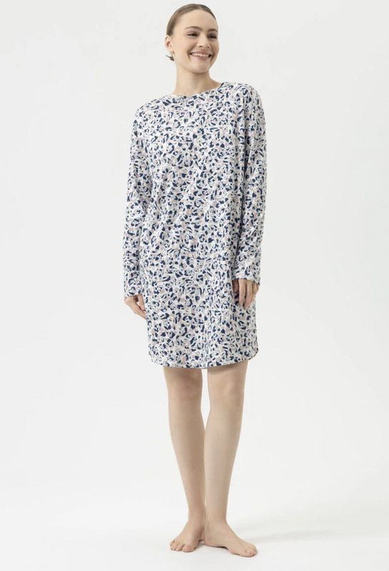 Mey - Soft Leo - Dames Slaapkleed - Deep Marine - Lange Mouw - 100% Katoen