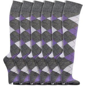 Kniekousen voor dames | Gekamd katoen | Kleur: Paars | Maat: 35-38 / 39-42 | 6 paar