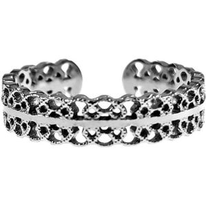 Verstelbaar Ring Dames - Filigraan Design – RVS Wit Gold plated - Een Maat - Brede Ring - Dottilove