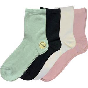 green-goose® Bamboe Sokken Dames - 4 Paar - Pastelkleuren - Groen, Roze, Beige - Maat 35-38 - Heerlijk Zacht, Stretchy en Duurzaam - Licht Geparfumeerd