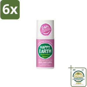 Happy Earth – Deodorant Roll-On – 100% Natuurlijk Lavender Ylang – 75 ml - Voordeelverpakking - 6 stuks - Lavendel - Ylang-ylang
