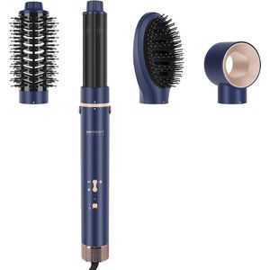 Styler 5-in-1 haardroger warmluchtborstelset - krultang ronde borstel föhn - 5 opzetstukken drogen glad volume krullen - ionenverzorging motor met hoge snelheid - blauw