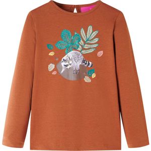 vidaXL - Kindershirt - met - lange - mouwen - 104 - cognackleurig