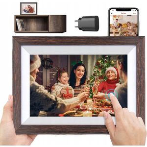 10,1"" WiFi Smart Digitaal Fotolijstje - Frameo Cloud Fotolijst - HD-scherm met IPS-touchscreen - 16 GB opslagruimte - Automatisch roterend - Bruine houten lijst
