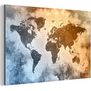 Wanddecoratie Metaal - Aluminium Schilderij Industrieel - Wereldkaart - Abstract - Kleuren - 60x40 cm - Dibond - Foto op aluminium - Industriële muurdecoratie - Voor de woonkamer/slaapkamer
