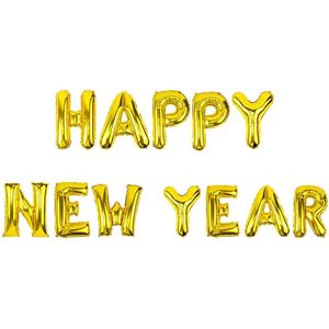 Happy New Year Letter Ballonnen - Goud - Luxe Helium Ballonnen Set - Versiering Pakket - Oud en Nieuw - Gold