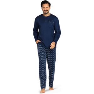 Warme katoenen heren pyjama - Blauw - Maat - 48