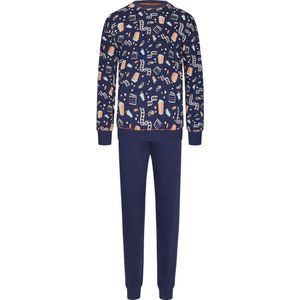 Warme heren pyjama popcorn Robin - Blauw - Maat - S