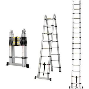 Uitklapladder – Vouwladder – Uitschuifladder – Telescopische Ladder – Trapladder – 5 Meter Lengte – Lichtgewicht Aluminium – Max Belastbaarheid 150 kg