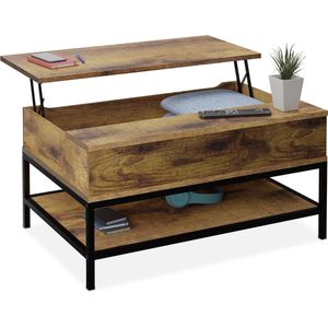 Relaxdays salontafel uitklapbaar - met opbergruimte binnenin - 45,5 x 90 x 60 cm - houtlook - bruin/zwart - C