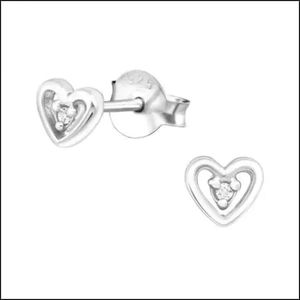 Aramat jewels ® - Kinder oorbellen hartje 925 zilver zirkonia transparant 5mm