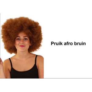 Afro pruik bruin disco - one size - festival disco carnaval afrokapsel 70s and 80s disco peace flower power happy together toppers