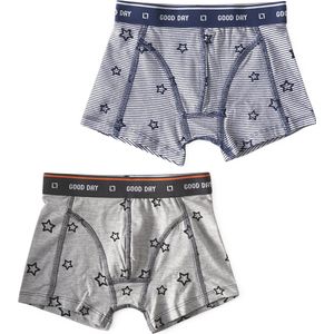 Little Label - boxershorts 2-pack - almost black star & stars stripe blue - maat: 92 - bio-katoen