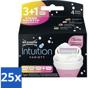 25 x Wilkinson Sword - Navulmesjes - Intuition 2-in-1 Variety - Diverse Gevoelige Huidtypes - 4 mesjes - Scheermesje Vrouw - Navulmesjes - Scheerbeurt - Huidverzorging - Schuim En Scheer