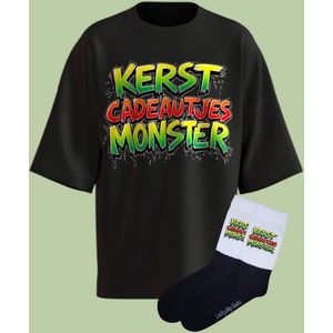 Kerstshirt - Monster Kerstcadeau - Foute kerst trui - Kerst tshirt - Gift set met kerstsokken - Grappige kerstkleding - Kerst shirt voor man en vrouw - Kerst shirt voor dames en heren - LuckyDaySocks - Maat M