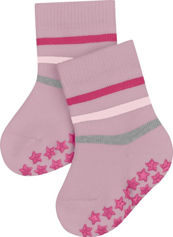 FALKE Multi Stripe knuffelzacht pluche duurzaam katoen huissokken babysokjes meisjes jongens roze - Maat 62-68