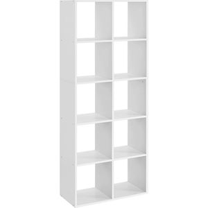 Signature Home Dole Boekenplank - staande plank - Boekenkast met 10 vakken - 10-laags boekenkast - staand rek - opbergrek - woonkamer - kantoor - slaapkamer - studeerkamer - kamerscherm in Scandinavische stijl - Wit