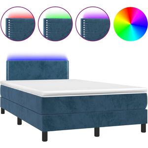 VidaXL Boxspring met Matras en LED Fluweel Donkerblauw 120x200 cm