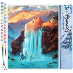 Figured'Art Schilderen op Nummer Volwassenen canvas Waterval en paarden - Handwerk acrylverf Kit DIY Compleet - 40x50cm zonder frame